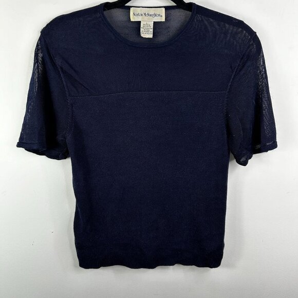 Norton McNaughton Tops - Norton McNaughton vintage black short sleeve mesh and‎ ribbed blouse size large